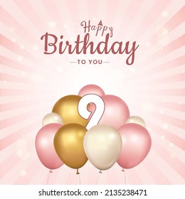 Happy 9th  birthday, greeting card, vector illustration design.
