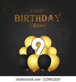 Happy 9th birthday, greeting card, vector illustration design.
