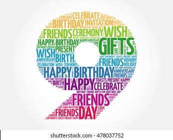 Happy 9th birthday word cloud collage concept