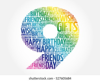 Happy 9th birthday word cloud collage concept