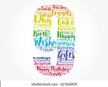 Happy 9th birthday word cloud collage concept