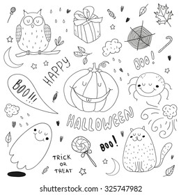 happy abstract halloween set hand drawn isolated on a white background