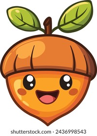 Happy acorn character in a chibi style