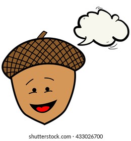 happy acorn with speech bubble cartoon