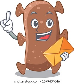 Happy actinomyces israelii mascot design concept with brown envelope