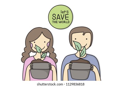 Happy activities children help save the world.