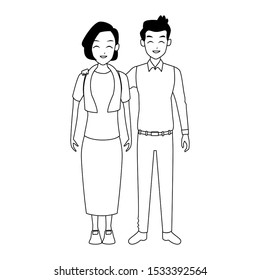 happy adult couple standing icon over white background, vector illustration