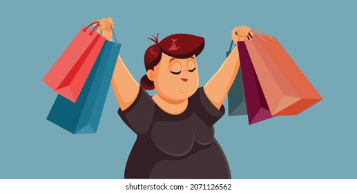 Happy Adult Woman with Shopping Bags Vector Cartoon Illustration. Middle-aged lady having fun on shopping spree enjoying the sale season
