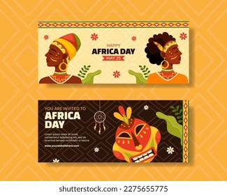 Happy Africa Day Horizontal Banner Flat Cartoon Hand Drawn Templates Background Illustration