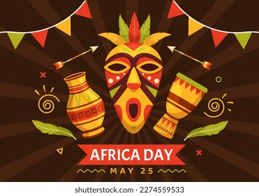Happy Africa Day on 25 May Illustration with Culture African Tribal Figures in Flat Cartoon Hand Drawn for Web Banner or Landing Page Templates
