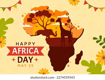 Happy Africa Day on 25 May Illustration with Culture African Tribal Figures in Flat Cartoon Hand Drawn for Web Banner or Landing Page Templates