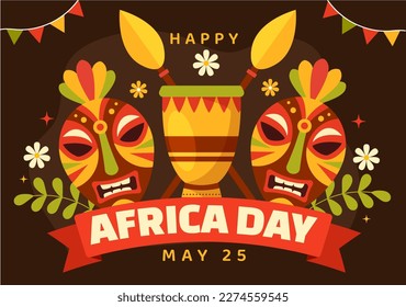 Happy Africa Day on 25 May Illustration with Culture African Tribal Figures in Flat Cartoon Hand Drawn for Web Banner or Landing Page Templates