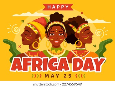 Happy Africa Day on 25 May Illustration with Culture African Tribal Figures in Flat Cartoon Hand Drawn for Web Banner or Landing Page Templates