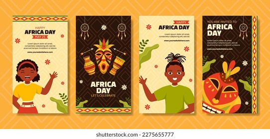 Happy Africa Day Social Media Stories Flat Cartoon Hand Drawn Templates Background Illustration