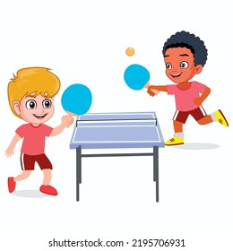 happy African American boys play table tennis vector cartoon character illustration 