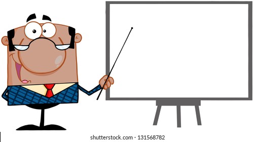 Happy African American Business Manager With Pointer Presenting On A Board