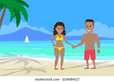 Happy African American Couple On The Tropical Beach