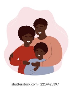 A happy African - American family embraces . Mom, Dad, son together. Vector graphics.