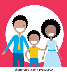 Happy African American family: parents and their son. Lovely cartoon characters.Vector illustration