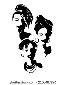 Happy African American family together. International Family Day. A group of people. Father, mother and son. Black and white design. Stencil