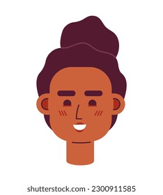 Happy african american female semi flat vector character head. Cheerful black woman. Editable cartoon avatar icon. Face emotion. Colorful spot illustration for web graphic design, animation