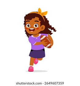 Happy African American Girl Running with a Football with a Smiling Face Expression Illustration