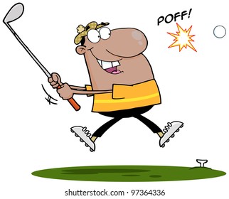 Happy African American Golfer Hitting Golf Ball. Jpeg version also available in gallery.