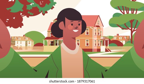 happy african american woman taking selfie on smartphone camera girl making self photo outdoor horizontal portrait vector illustration