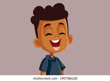 Happy African Boy Laughing Vector Cartoon. Funny child feeling amused by entertaining joke
