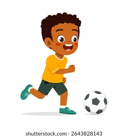 Happy African Boy Running Towards Soccer Ball to Kick with a Smile Illustration
