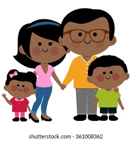 A Happy African family. Parents and their children, a girl and a boy. Vector illustration