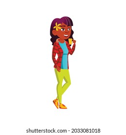happy african girl drinking coffee in living room cartoon vector. happy african girl drinking coffee in living room character. isolated flat cartoon illustration