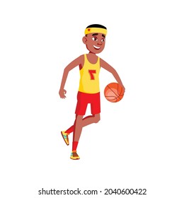 happy african guy play basketball sport game cartoon vector. happy african guy play basketball sport game character. isolated flat cartoon illustration