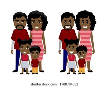 Happy afro american black family. Ethnic. Children and parents. Parenting. Father, mother, kids, son, daughter. Dad, daddy. Mom. Kid. Brother, sister. Siblings. Husband, wife. Boy, girl. Couple.