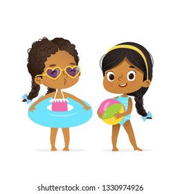 Happy Afro American Children in Swimsuit Play