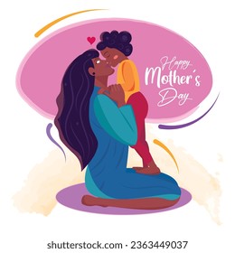 Happy afro american mother kissing her daughter Mother day celebration Vector