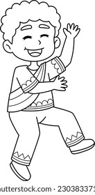 Happy Afro Boy Dancing Isolated Coloring Page 