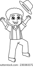 Happy Afro Boy with a Hat Isolated Coloring Page