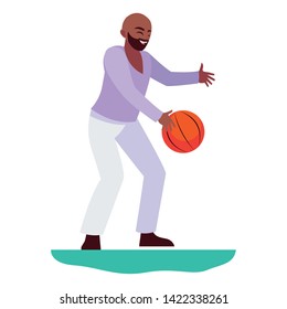 happy afro father playing basketball
