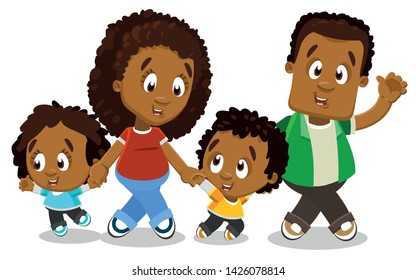 Smiling Afroamerican Family Standing Holding Hands Stock Vector ...