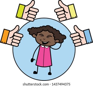 Happy After Getting Likes - Retro Black Office Girl Cartoon Vector Illustration
