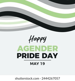 Happy Agender Pride Day poster vector illustration. Waving abstract agender pride flag frame vector illustration. Template for background, banner, card. May 19 every year. Important day