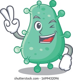 Happy agrobacterium tumefaciens cartoon design concept with two fingers