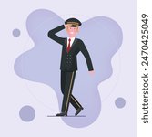 Happy aircraft commander. Air crew chief, pilot, salute flat vector illustration. Airliner, flight, occupation concept for banner, website design or landing web page