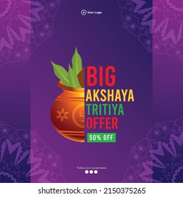 Happy akshaya tritiya big offer Hindu festival banner design.