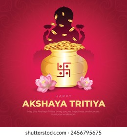 Happy Akshaya Tritiya Post and Greeting Card. Indian Festival Akshaya Tritiya Wishes Banner with Text Vector Illustration