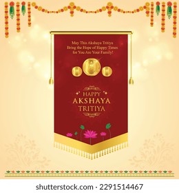 Happy Akshaya Tritiya,  Religious Festival of India, Celebration Background, Floral, Wishes, Gold, Goddess Lakshmi, Social Media English Post Template Vector 
