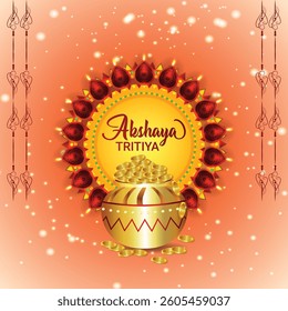 Happy akshaya tritiya vector illustration with kalash