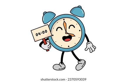 Happy Alarm Clock Character Cartoon Vector Illustration Isolated on White Background