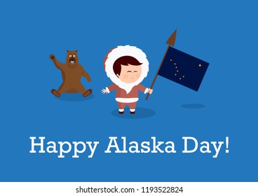 Happy Alaska Day vector. Inuit, Alaskan flag and the bear vector illustration. Eskimo cartoon character. Important day. Awareness day